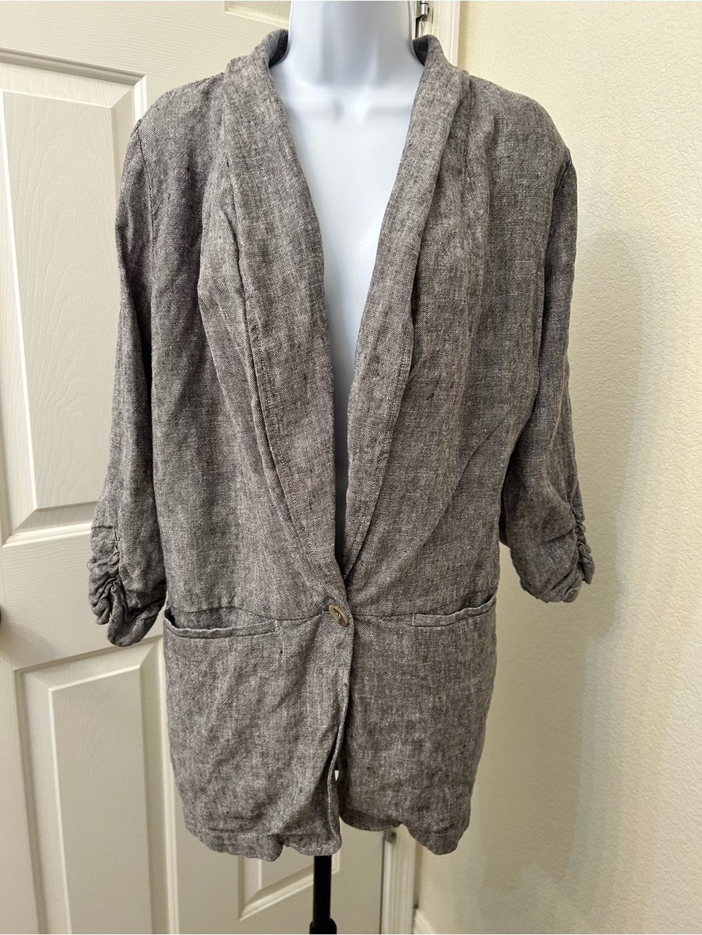 Coldwater Creek 100% Linen Women's Gray Open-Front Jacket